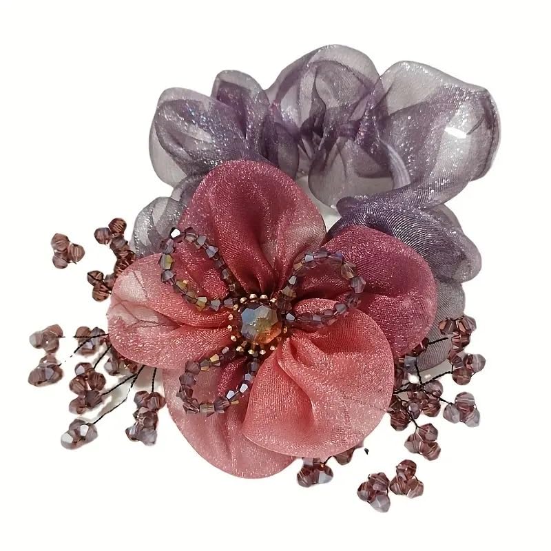 2pcs Elegant Vintage Organza Scrunchies with Flower Decor and Crystal Beads - Perfect Hair Accessories for Women (B0CZJNDKNC) Amazon Price History, Amazon Price Tracker
