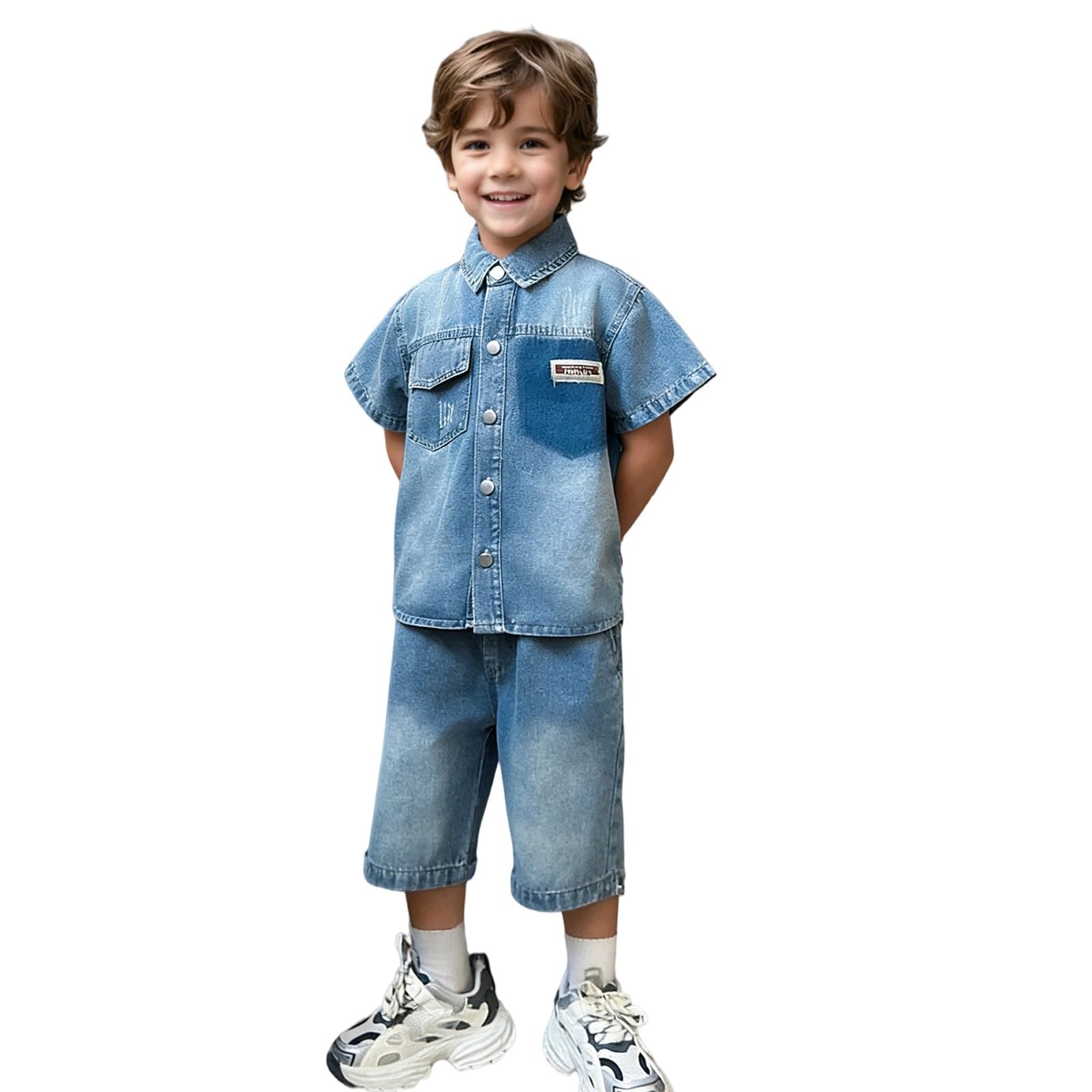 Générique Set Di Moda Ragazzo Jeans Manica Corta Pantaloncini 2026 Moda Bambino