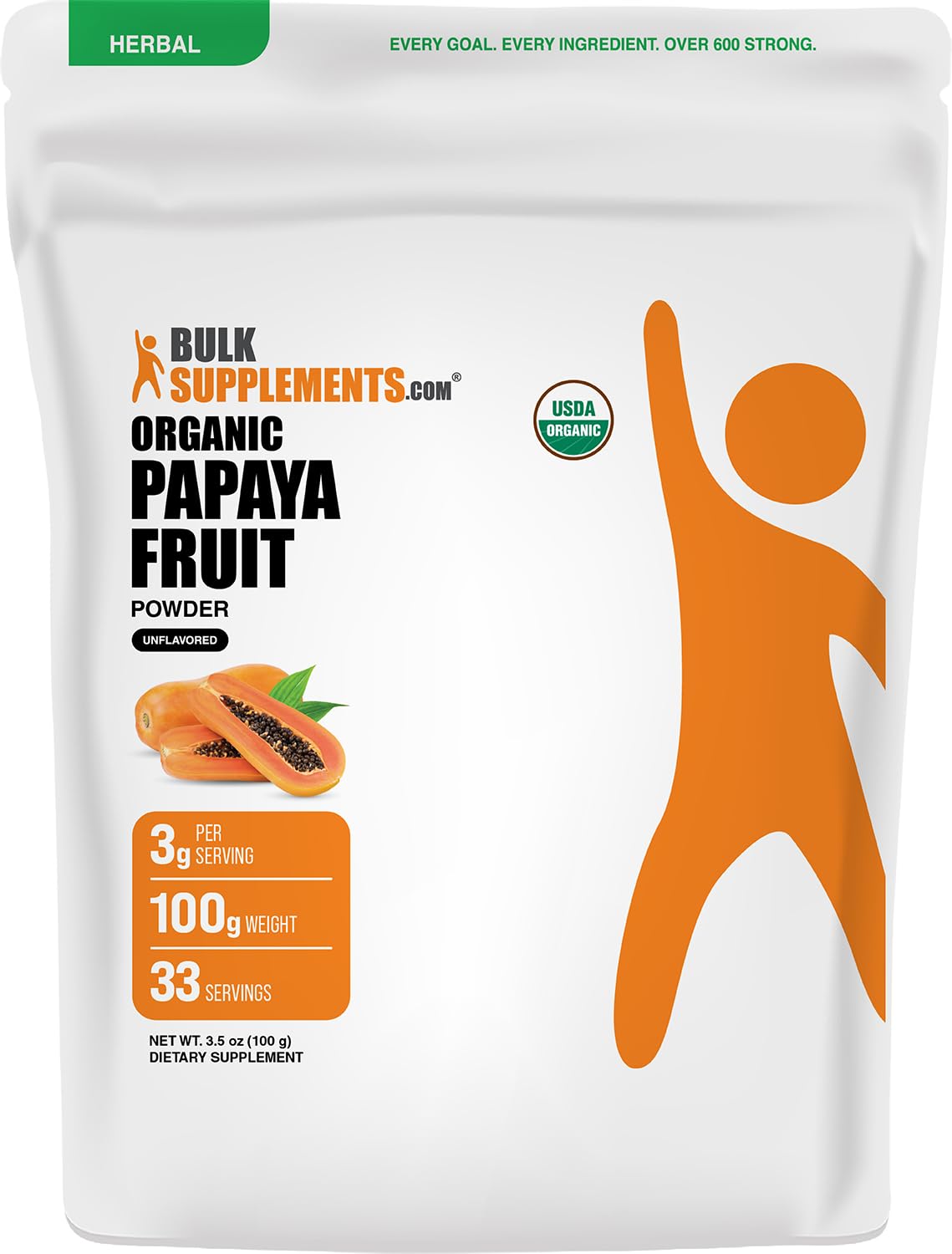 BulkSupplements.com Organic Papaya Fruit Powder - Flavoring Powder, Sourced from Carica Papaya Fruit - Gluten Free, 3g per Serving, 100g (3.5 oz) (Pack of 1) 3.5 Ounce (Pack of 1)