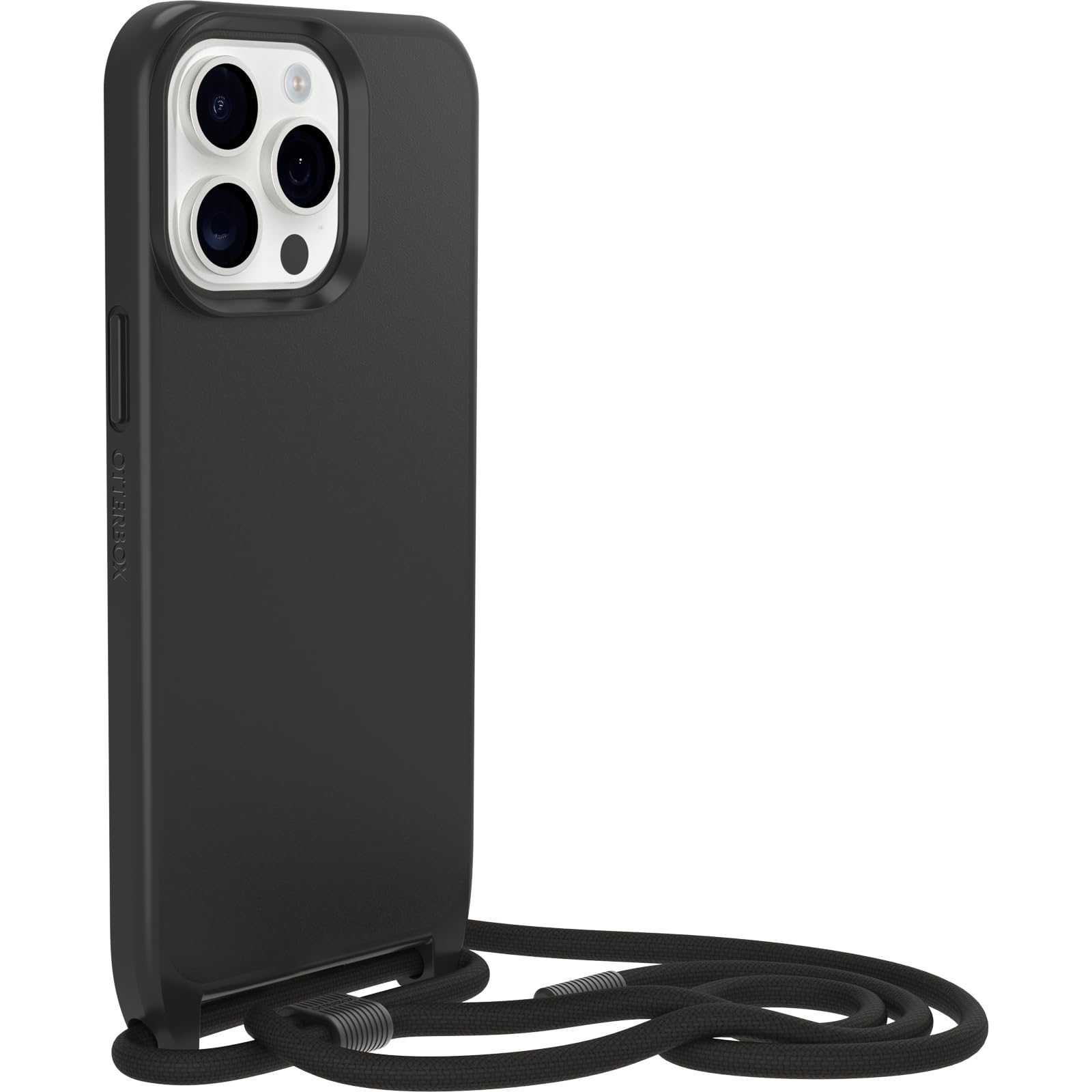 OtterBox Cover React Necklace con MagSafe per iPhone 15 Pro Max, Ultra sottile, resistente a shock con cordino a collana, adattabile e intercambiabile, testata a norme MIL STD 810G, Nero