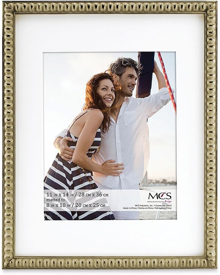 MCS 11x14 Inch Beaded Frame with 8x10 Inch Mat Opening, Champagne (47606)
