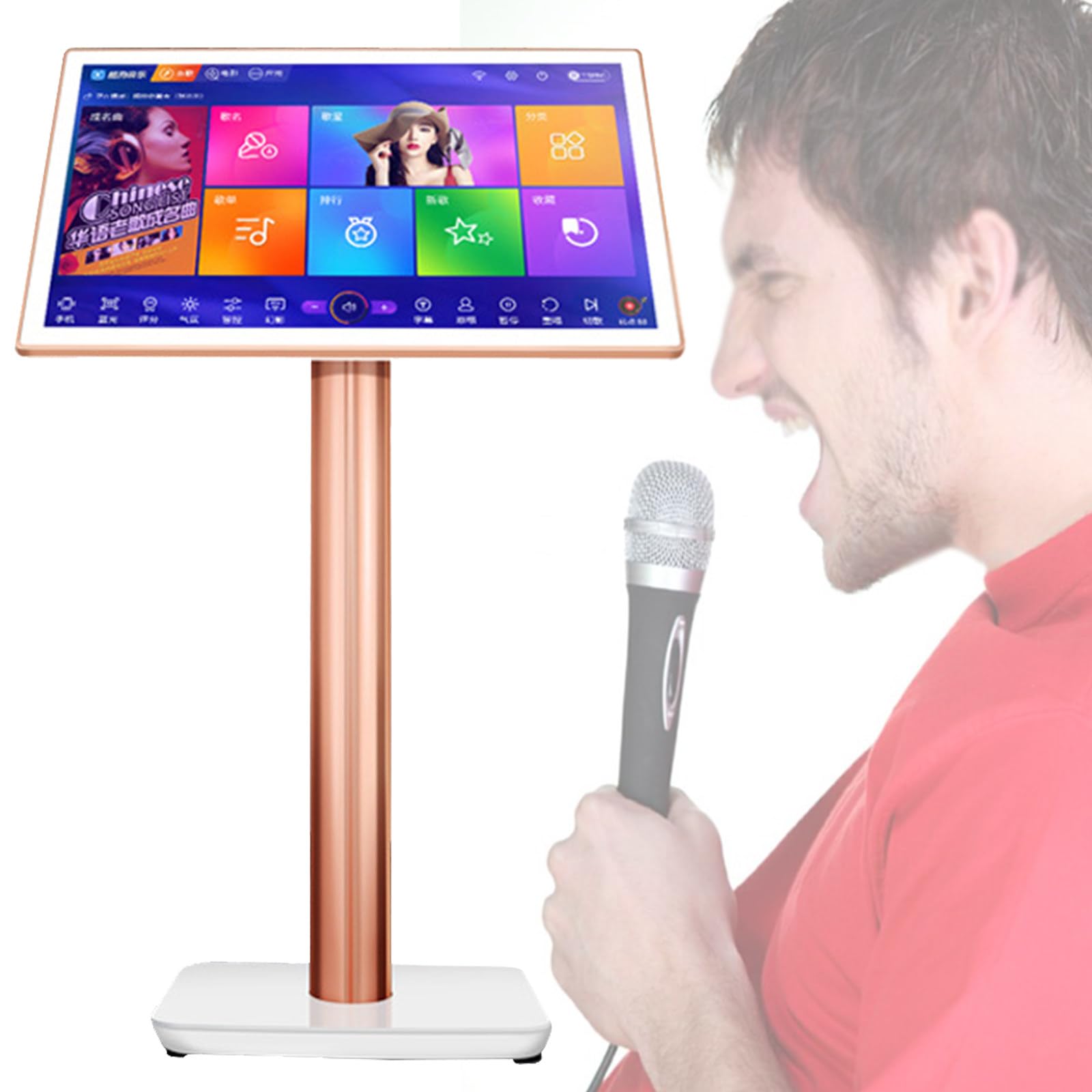 Macchina per Karaoke - Telefono Touch Screen da 18,5/22 Pollici KTV Lettore Karaoke per Canto con commutazione in 27 Lingue e modalità Musica Regolabile per Feste in casa,22inch-2TB