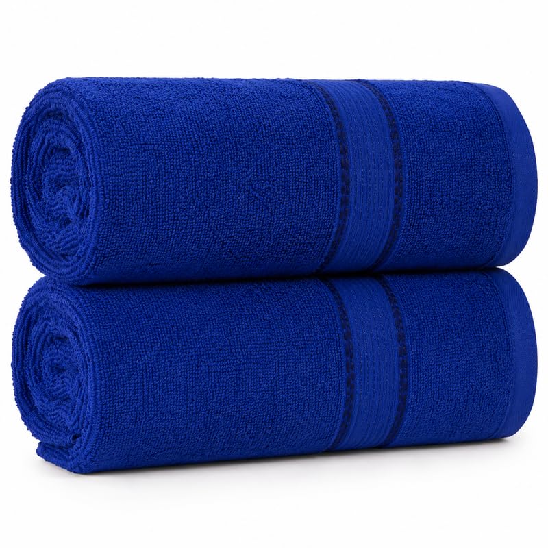 Image of TowelWala Premium Hand Towel 550 GSM Soft Absorbent Quick Dry (Blue) | Premium 550 GSM cotton with woven border-quick drying and perfect for bathroom, kitchen, gym, and travel.