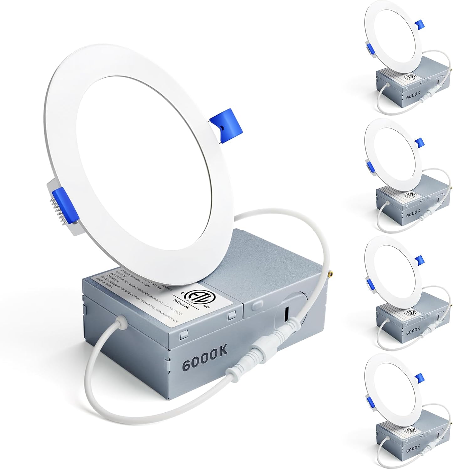 Ensenior 4 Pack 4 Inch LED Recessed Light, Dimmable, 6000K Clear White, 750LM High Brightness, 9W 120V, Damp Rated, Ultra-Thin Canless Wafer Ceiling Light - ETL & FCC & IC