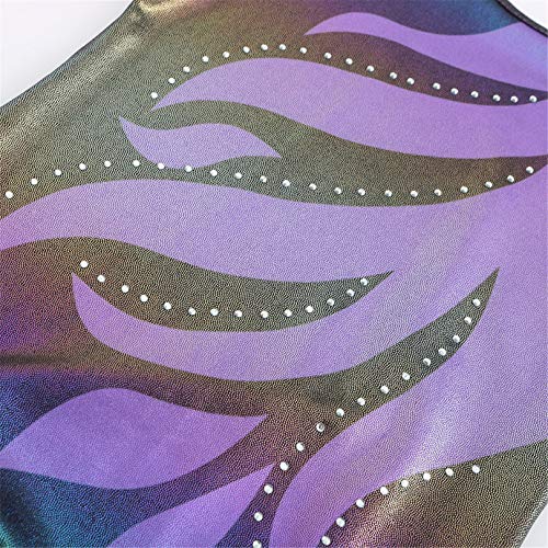 Ukyzddio Girls Flame Beads Long Sleeve Gymnastics Leotards Ballet Dance Metallic Leotards Unitards Bodysuit Outfit Purple Size 12 #TOP4