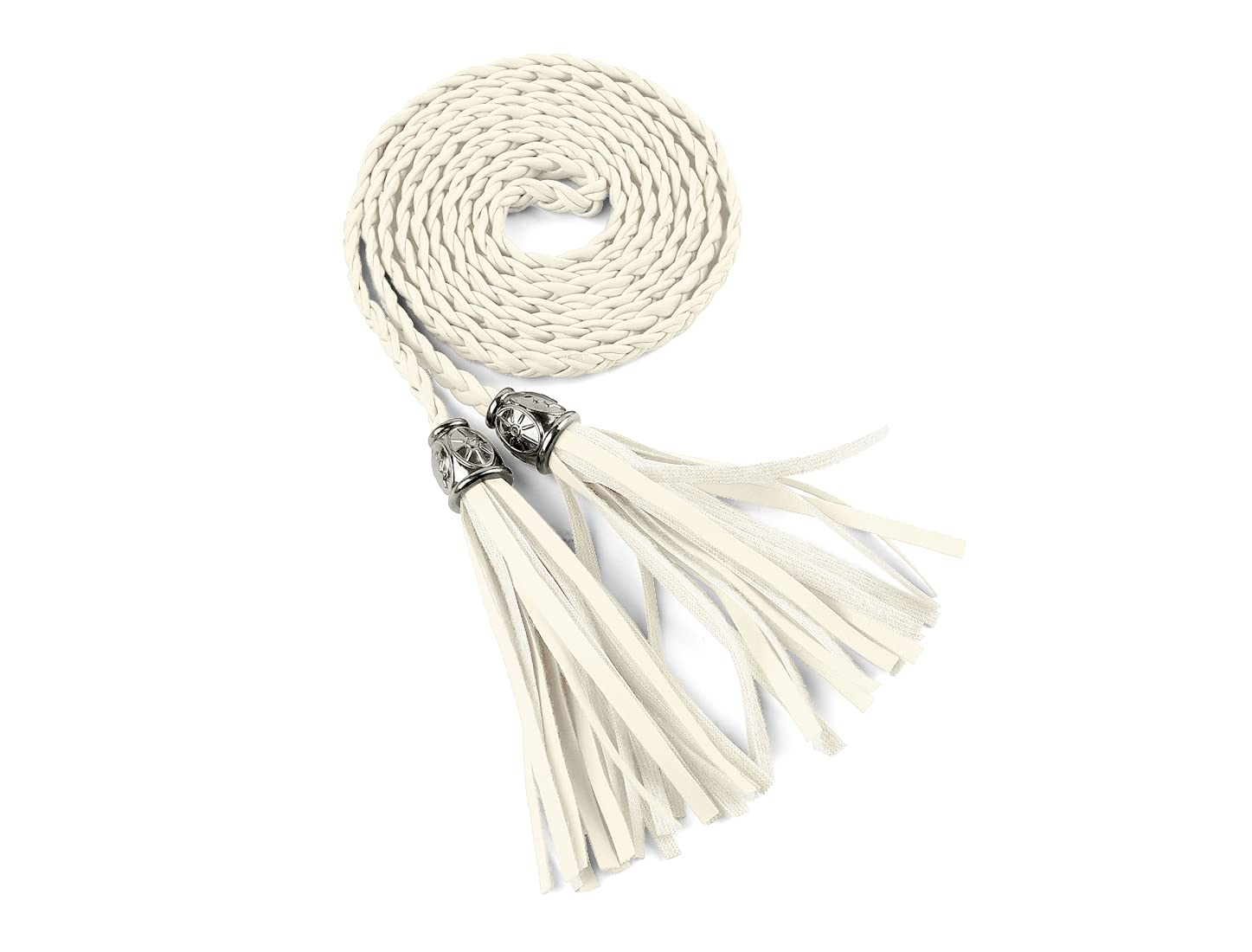 sourcing map Women's Tassel Braided Belts Skinny Woven Waist Belts for Skirt Dress Beige 132 cm/52 inches