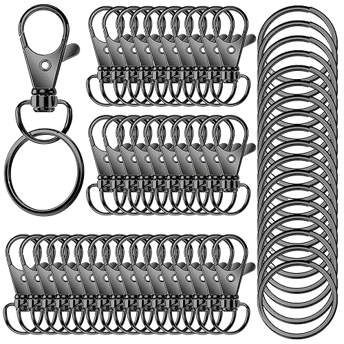 100PCS Premium Swivel Snap Hook Keychains with Key Rings, Metal Keychain Clip and Key Ring, 50PCS Key Chain Hooks and 50PCS Key Rings for Lanyard Crafts Jewelry Making Black 32mm/1.25inches by Sugiury - Used condition - US$7.66