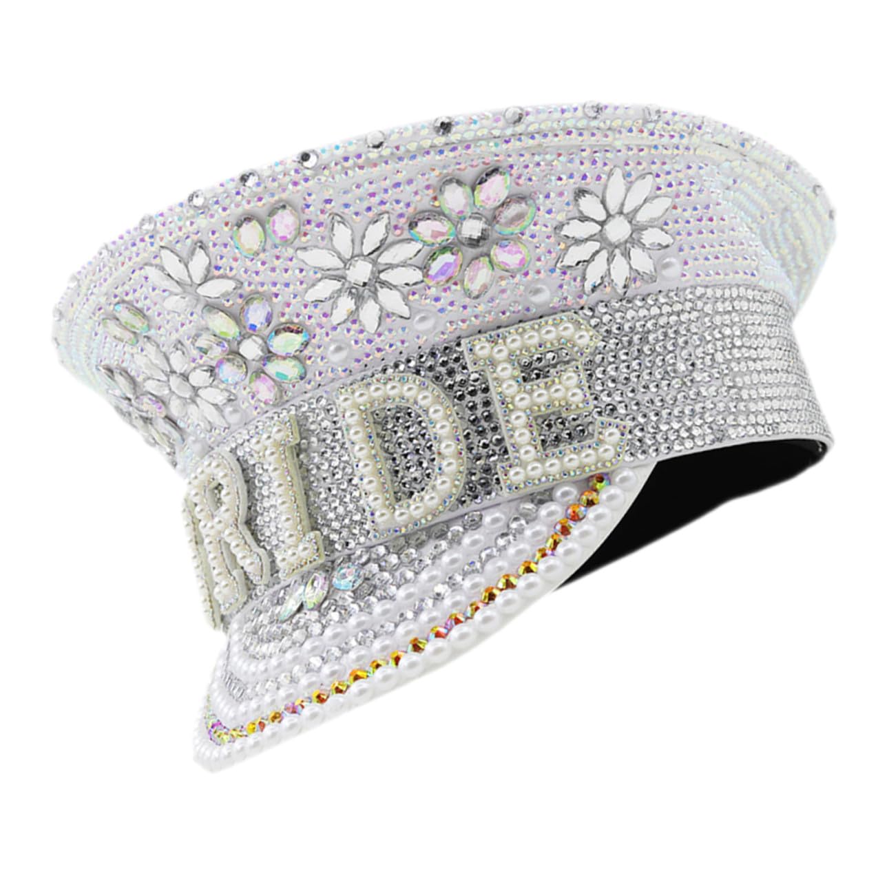 Tofficu Sombrero Cómodo y Brillante de de Novia Blanco Gemas de Imitación para Despedida de Soltera y Obsequios