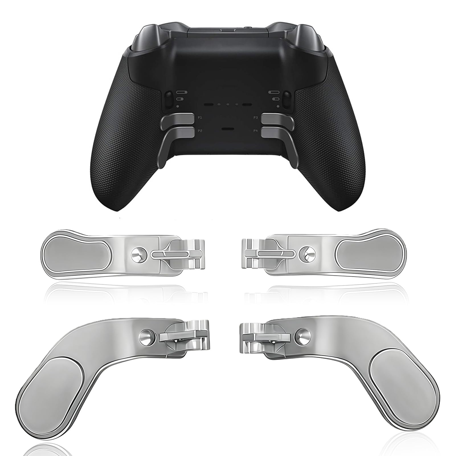 Dupoem Lot de 4 Paddles pour Xbox One Elite/Series 2 - Palettes de Déclenchement Argent Haute Performance Compatibles avec Manette Xbox Elite Series 1 & 2