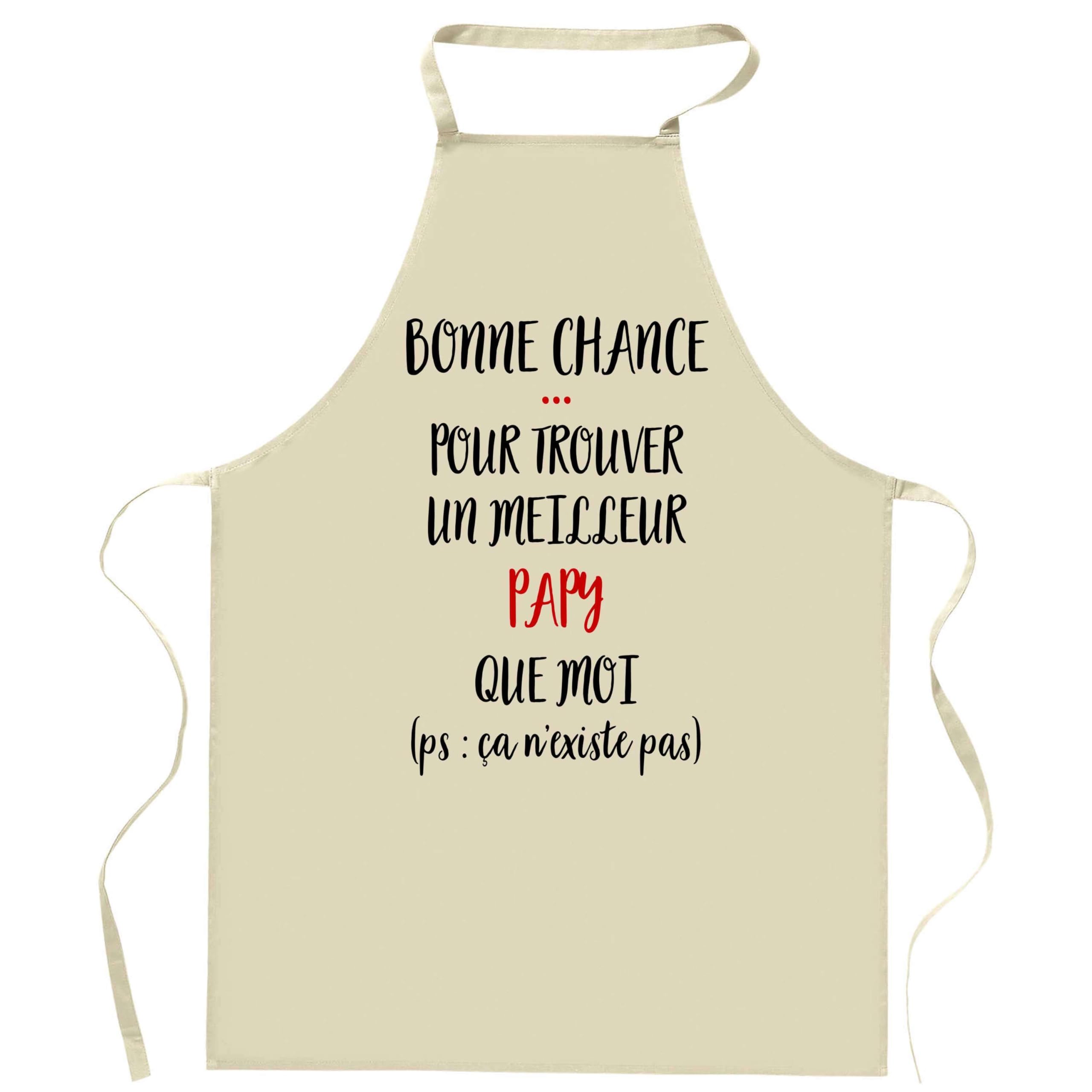 Delantal de cocina Papy Ca no existe | Regalo Papi Día del Abuelo Pepé Cocinero Ropa Blusa de protección Barbacoa Jardinería Delantal de trabajo Tareas domésticas, beige, Talla única