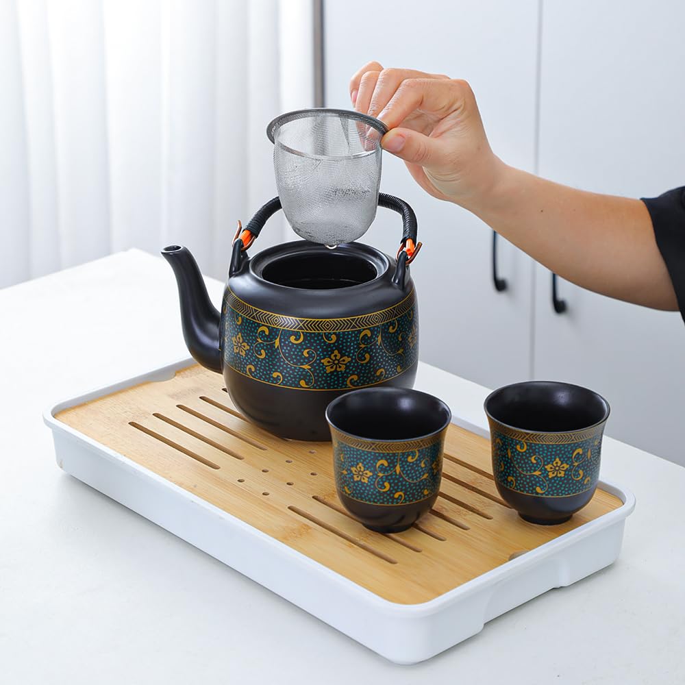 Japanese tea set, 750ml/25.3oz porcelain tea set (with 1 teapot, 6
