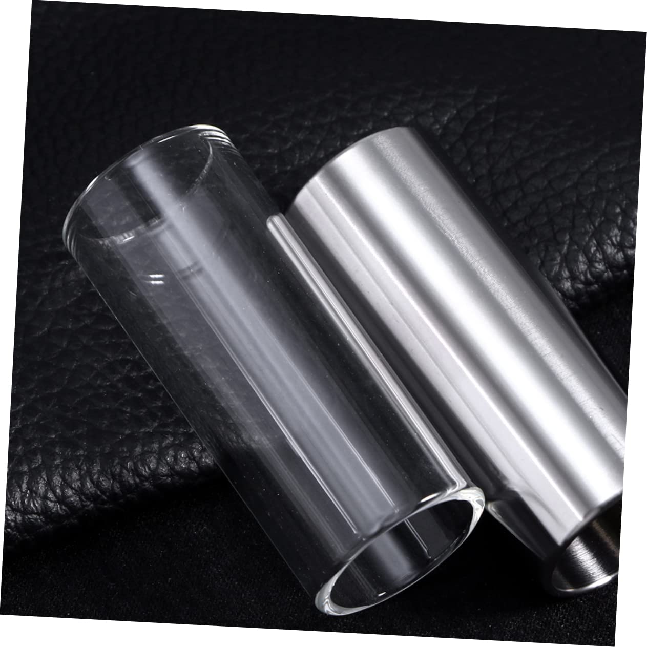 LIOOBO 2Pcs Stainless Steel and Glass Guitar Slide Medium Bottleneck Slide Transparent and Silver Guitar Accessories for Electric Bass and Guitar Players