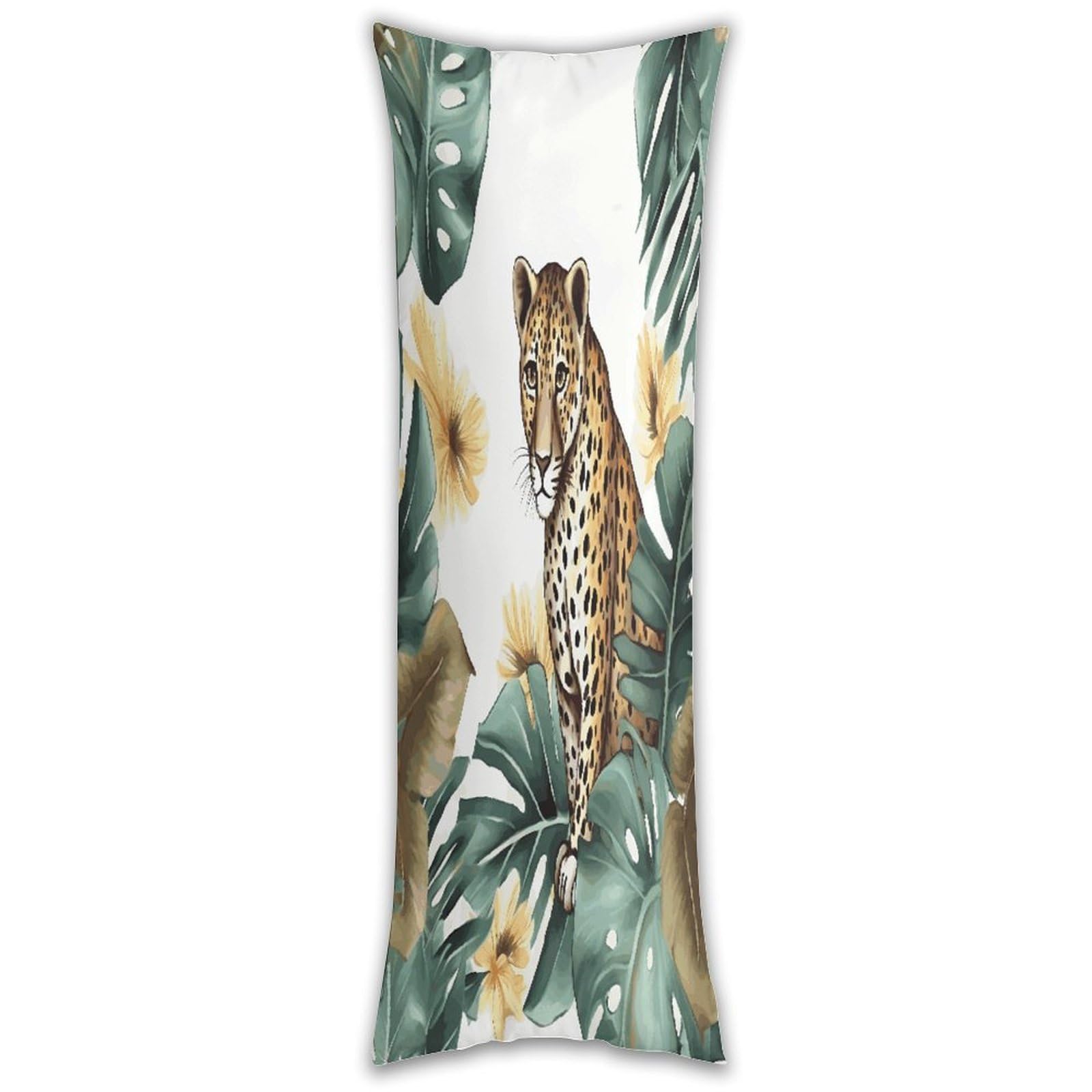 Leopard and Palm Leaves Pillow Case Breathable Absorb Sweat Long Pillowcover Exquisite Unique Pillow Protector for All Seasons Hot Sleepers Body Pillowcase
