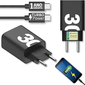 Carregador Turbo 30W Tipo-C PDCompatível Motorola Moto G54 G84 G34 G75 G85 G22 G100 G200 E13 Edge 20 30 40 50 60 Ultra Neo Razr 40 50 60 Plus Pro Max 5G IOS Cabo USB-C UNIVERSAL Rápido Premium 10CLICK