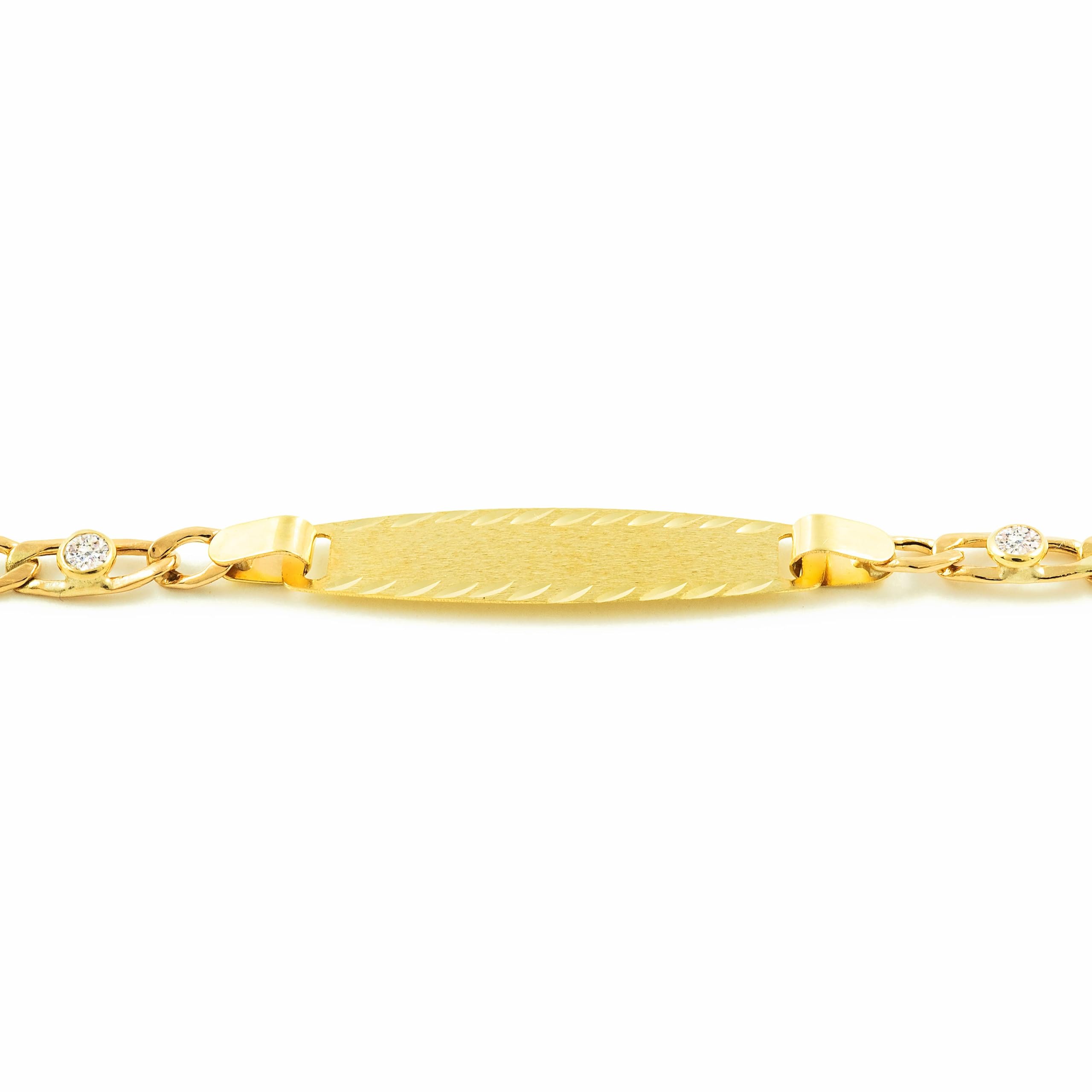 Monde Petit Esclava Bebe Oro Amarillo 3x1 eslabón Plano con circonitas 9 Kilates (9K) - Estuche Regalo - Certificado de Garantía