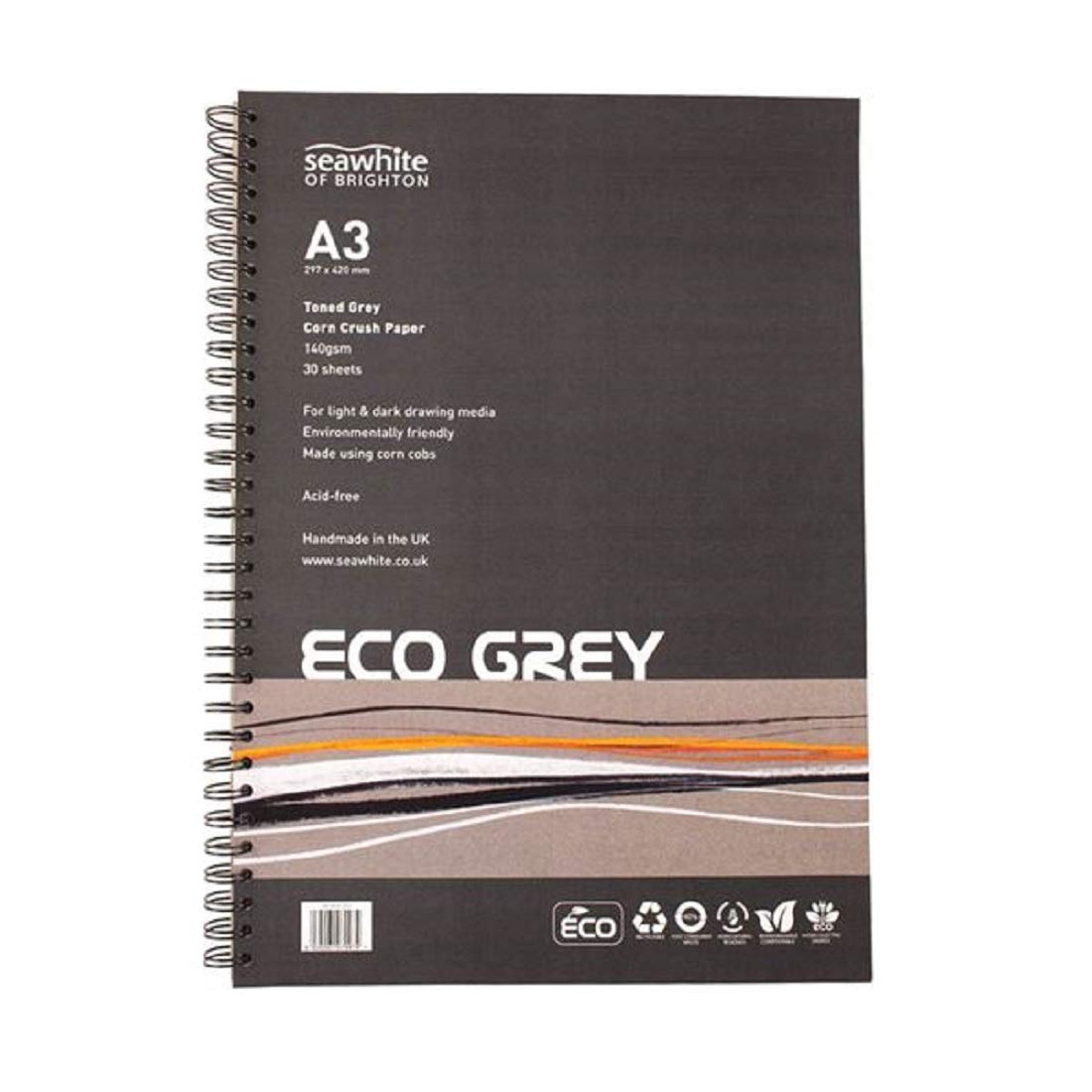 Seawhite Grey - Eco Wiro Pad - A3 - Toned Corn Crush Paper - 30 Sheets - 140 Gsm