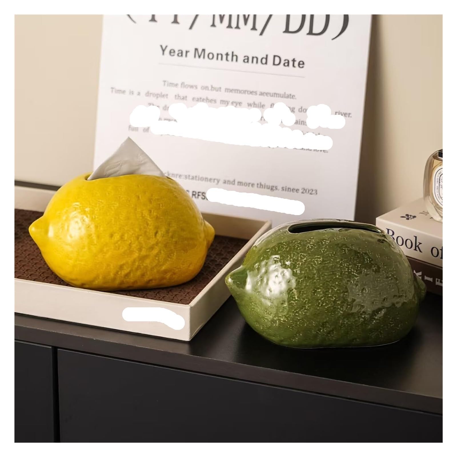 Kosmetiktuch-Spenderbox Kreativer dekorativer zitronenförmiger Keramik-Taschentuchbox-Halter, Moderne Heimdekoration Must-Haves für die Wohnung(Yellow)