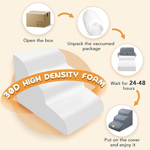 Miniatura 5 de Mestuel Escaleras para perros pequeños, escaleras para mascotas para sofá y cama, rampa para perros para interiores con espuma de alta densidad y