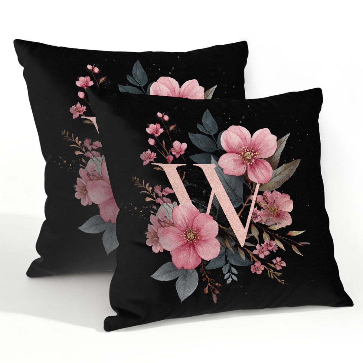 Outdoor Pillow Covers Waterproof Pillowcases 22x22in Set of 2 Boho Flower Alphabet W Decorative Throw Cushion Case for Couch Sofa Garden Patio Furniture