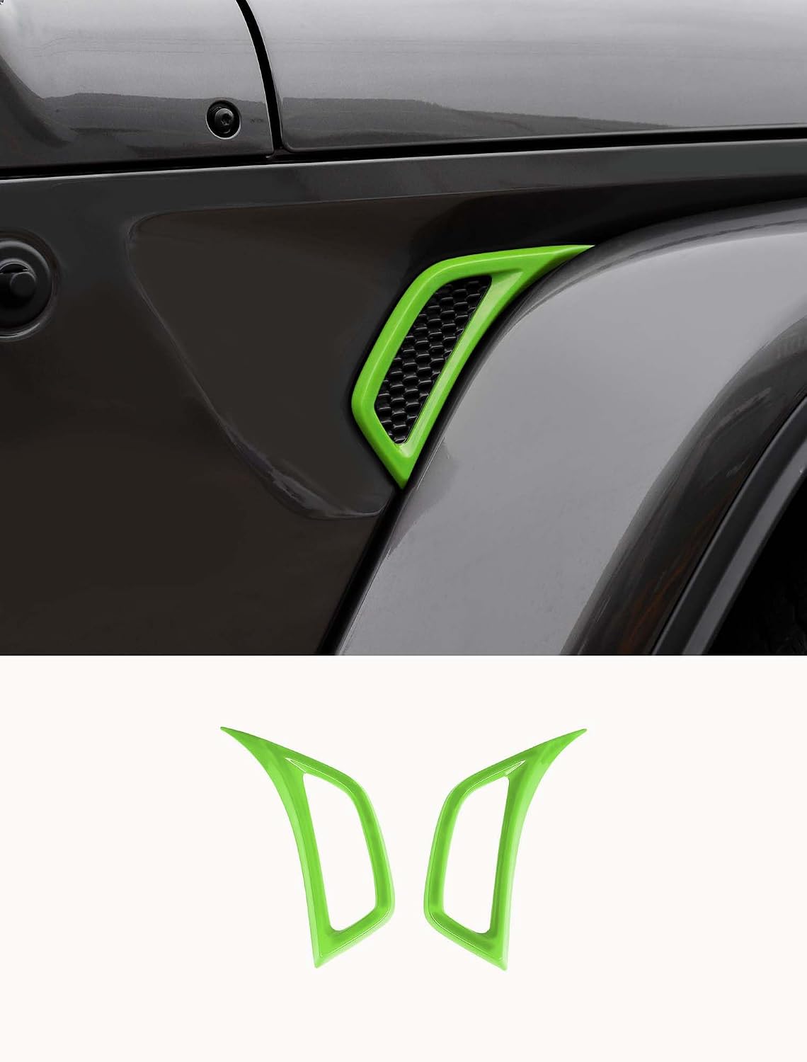 Savadicar 2-Piece Green Fender Side Vent Accent Trim for Jeep Wrangler JL JLU 4xe & Gladiator JT 2018-Present – Exterior Decorative Upgrade Accessories