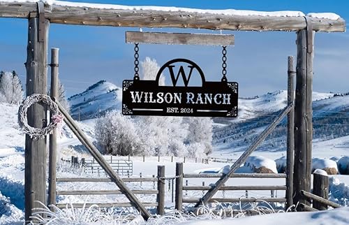 Miniatura 2 de Letrero de metal personalizado con nombre de familia, letrero de apellido para granja, rancho o granja, letreros personalizados para interiores y