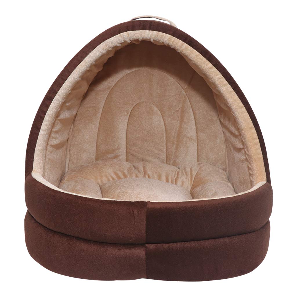 Hiputee Soft Velvet Hooded Cave Pet Bed for Cats and Dogs L x W x H 48 x 48 x 40 cm (Small, Brown-Cream)
