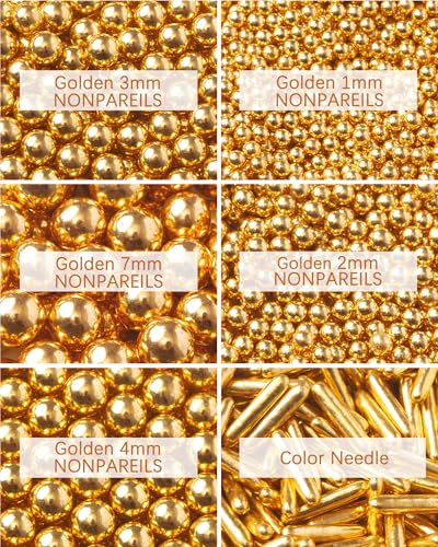 Image of Sprinkles for Baking Edible Sugar Confetti 10.8oz, Nonpareils & Sugar Pearls - Six Pearl Sprinkles Mix Cake Decorations, Cookies, Cupcakes, Dessert Toppings (Spring Pastel Colors) Gold