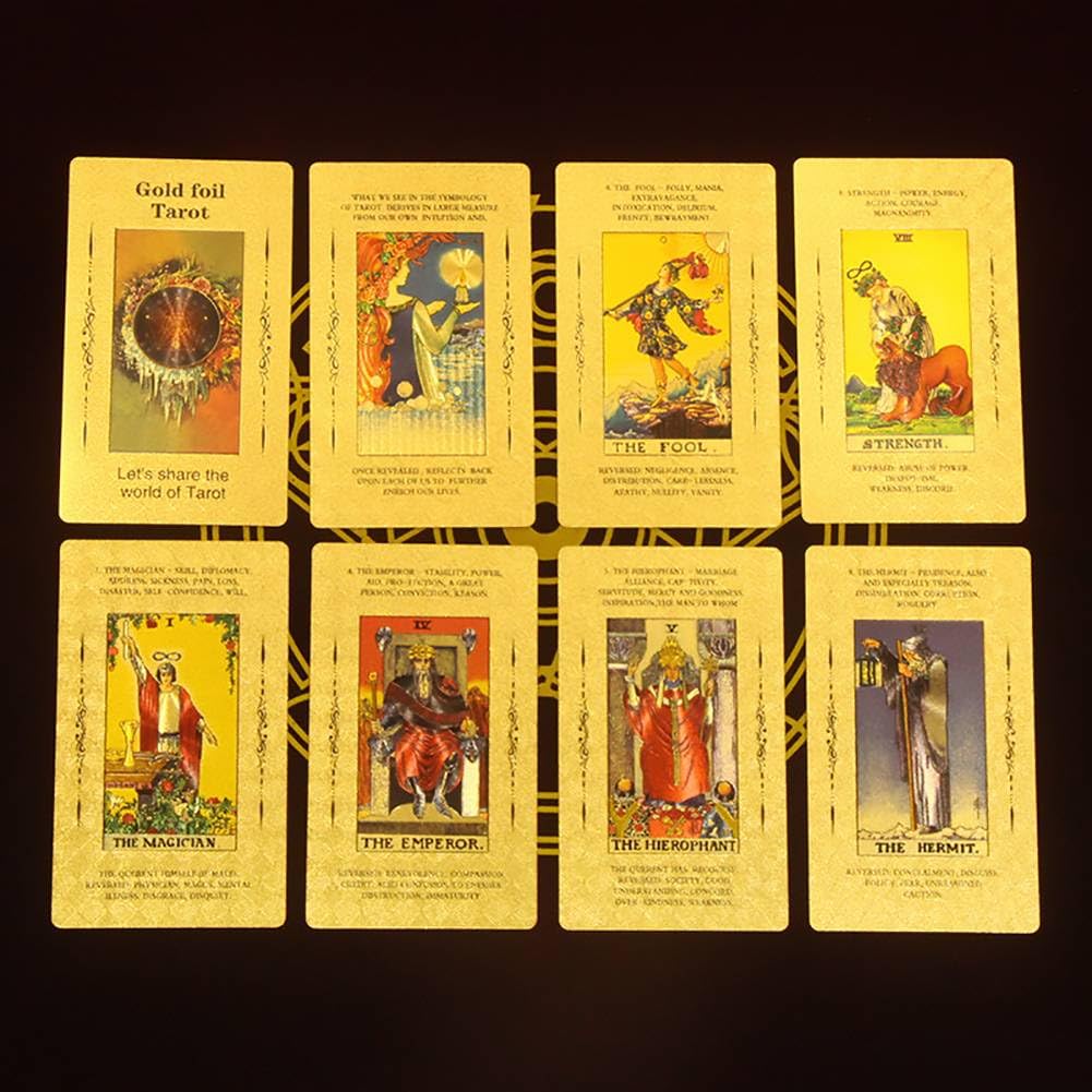 Générique Jeu de Cartes de Tarot avec Guide, Cartes de Tarot imperméables en Feuille d'or, Jouet révélateur de Fortune, lecteurs Experts débutants Gold Foil Tarot