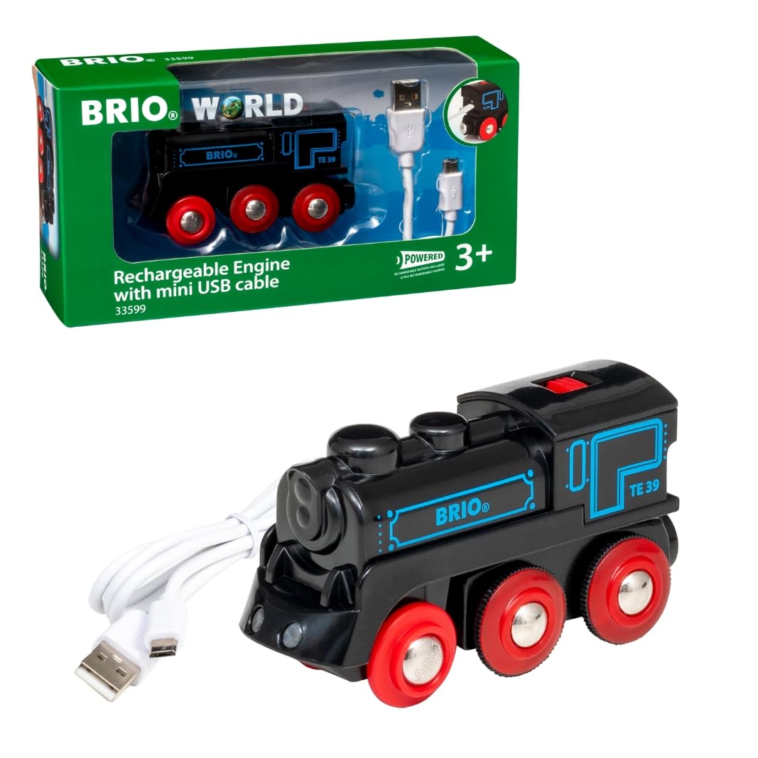 BRIO World - Train électrique avec locomotive rechargeable - Compatible avec les circuits de train en bois - Recharge USB - Jouet enfant dès 3 ans - 33599