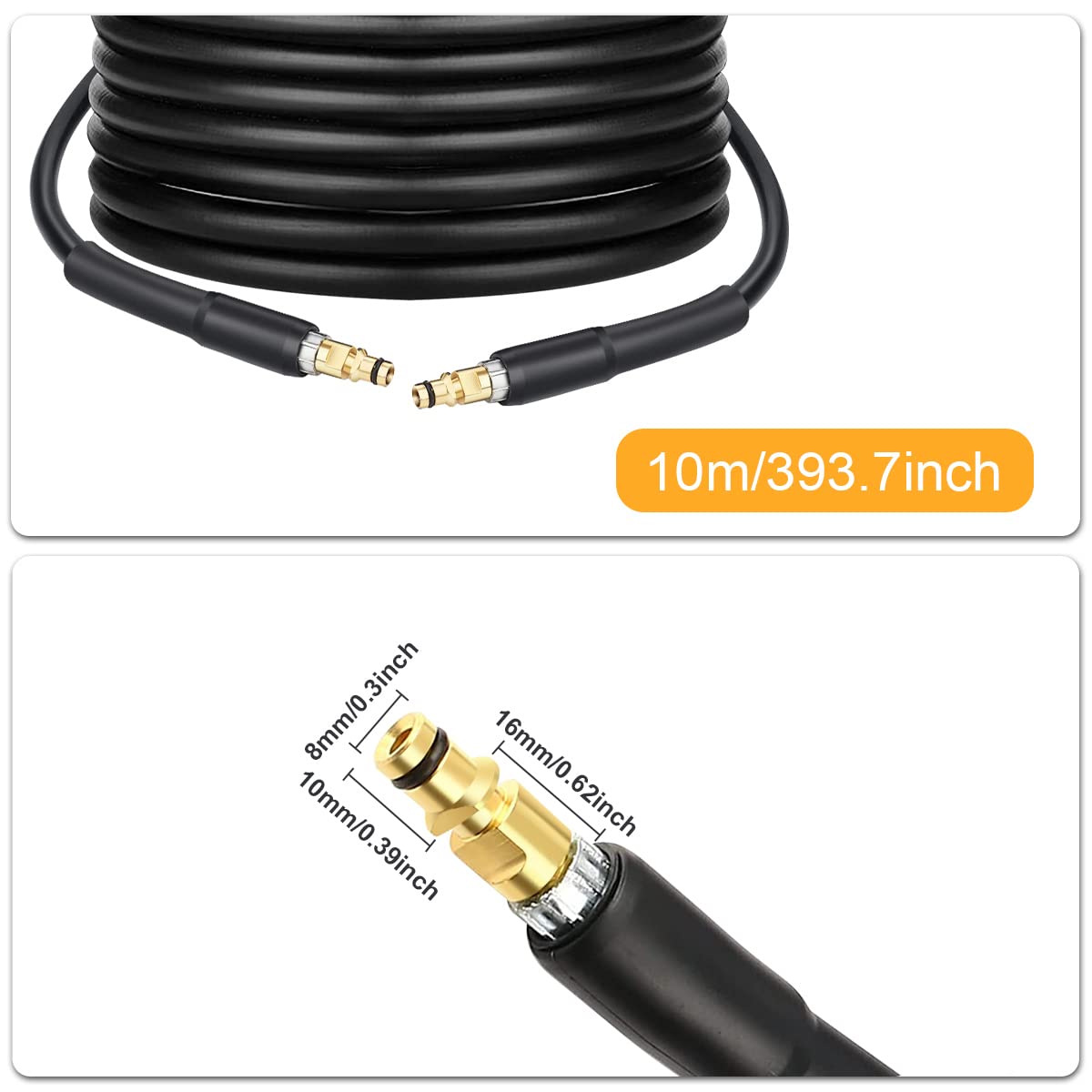 10M Manguera de Alta Presión para Kärcher K2 K3 K4 K5 K6 K7 Hidrolimpiadoras, Manguera de Limpieza de Repuesto con Sistema de Conexión Rápida Click, 2.641-721.0