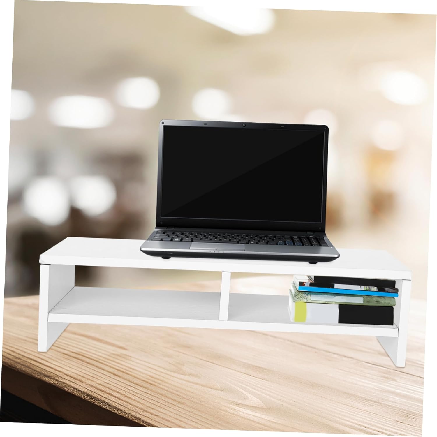 VOSAREA Ergonomic Monitor Stand for Desk with Computer Lifting Rack Desktop Storage Shelf Organizer for Office Double Design to Elevate Screen and Store Accessories