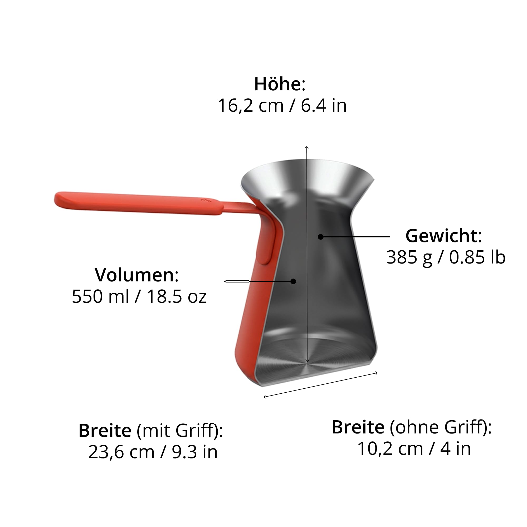 Moderna cafetera turca OTTO, 550 ml, acero inoxidable – Brick – Funciona con todo tipo de fuegos