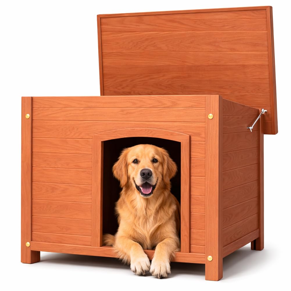 BAKAJI Cuccia per Animali Domestici in Legno, Casetta per Cani e Gatti con Tetto Apribile, Casa da Esterno ed Interno Resistente Intemperie e Agenti Atmosferici con Tettoia Asfaltata, 116 x 79 x 81 cm