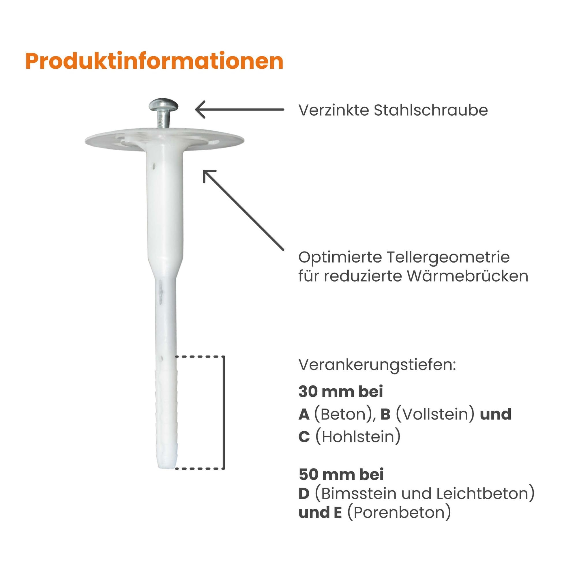 PROTEKTOR 200x Dämmstoff-Schraubdübel Ø8x220mm mit verzinkter Stahlschraube, WDVS Dübel, Dämmstoffdübel zur Fassaden Dämmung, Langschaftdübel bei Wärmedämmung