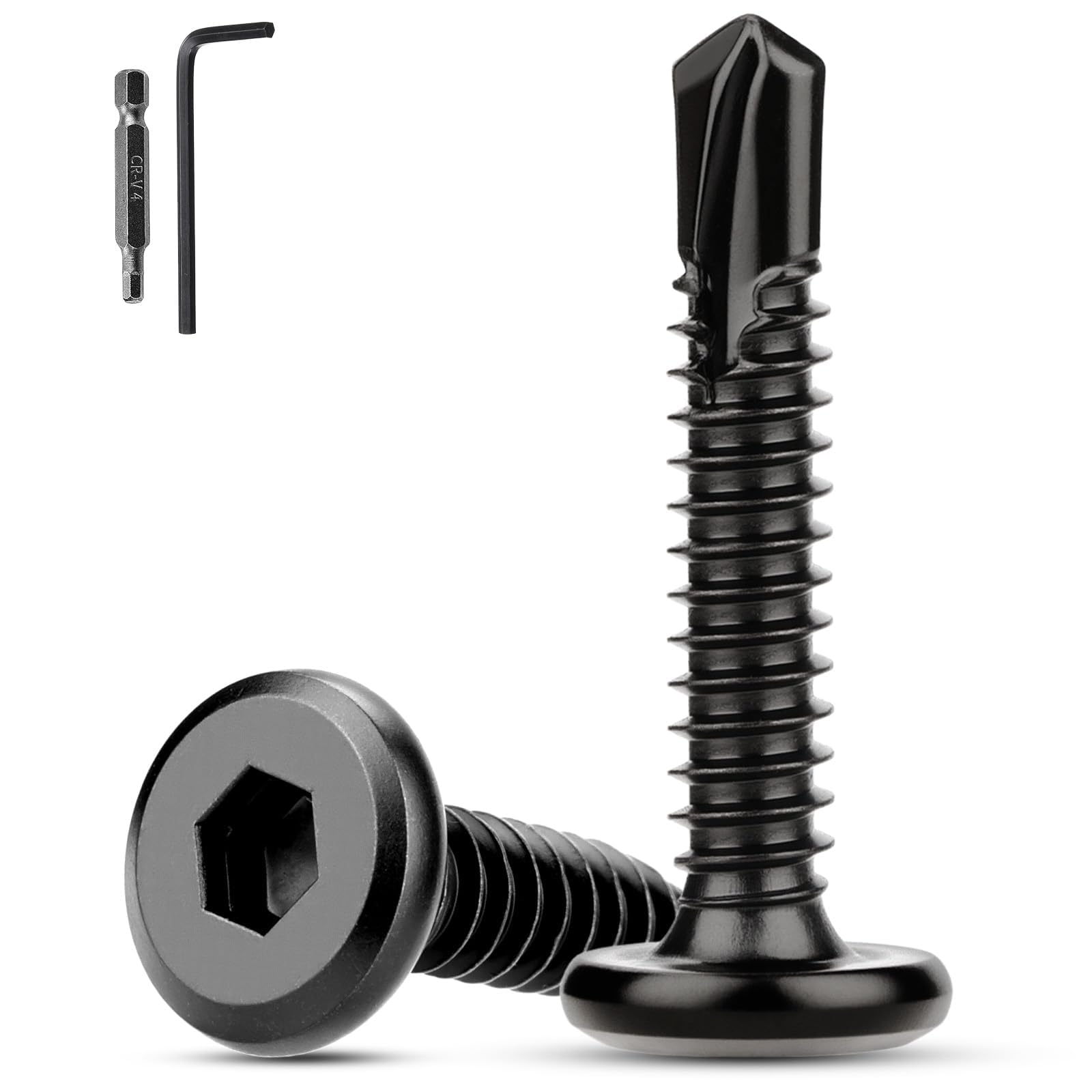 XRXYMQ 60 Pcs Self Tapping Screws Metal M5.5 x 38 mm Self Drilling Screws Flat Head Stainless Steel Screw Black Stainless Steel Tapping Screw For Aluminum Plastics Wood