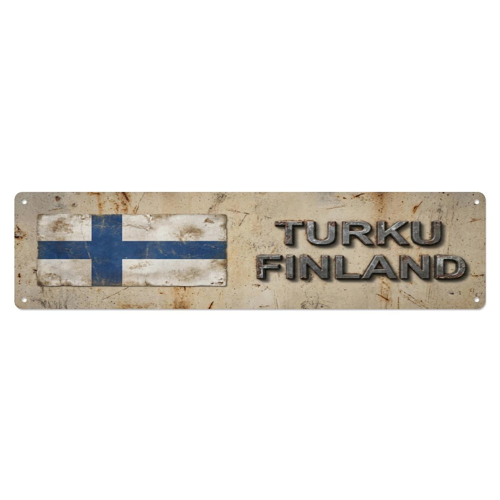 Metal Tin Sign Vintage Turku Finland Flag Decor Rustic Travel