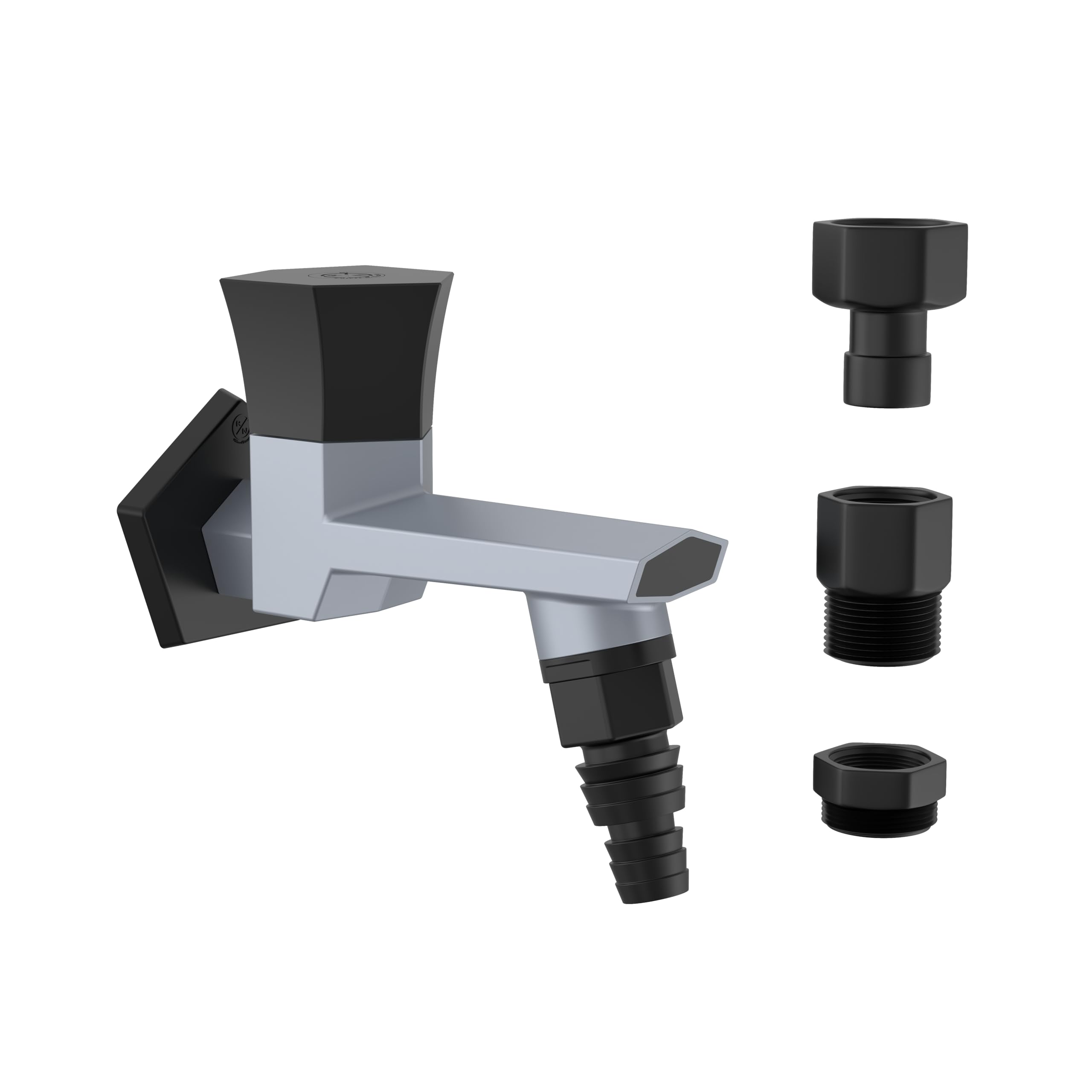 RN Adjustable Washing Machine Faucet with Flange for Bathroom and Outdoor Use Superior Plastic Taps (PTMT) RNG2009B28_Metallic Grey Black Dual
