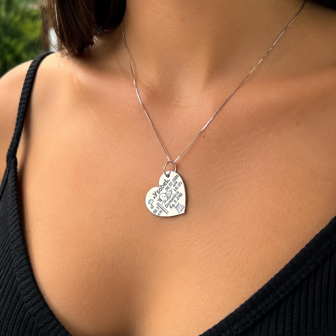 Collana Nascita Cuore Mamma Figlio Figlia Argento 925 Maternità Premaman Personalizzata