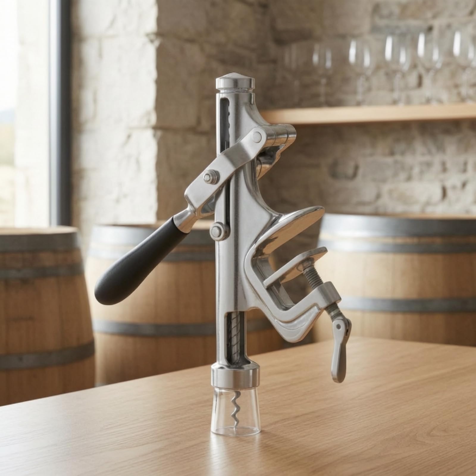 Sharplace montierter Korkenzieher Weinöffner Flaschenöffner Hebelöffner Halbautomatisch Edelstahl Zinklegierung Stabil Montierbar An Oder Tisch für Haushalt Gastronomie Veranstaltungen
