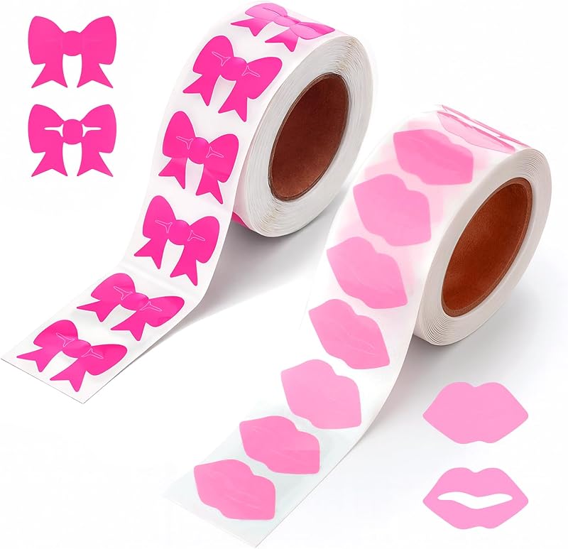 1000Pcs Tanning Stickers, Pink Bow Sunbathing Bed Stickers for Body, Pink Lips Small Self Adhesive Tan Sticker for Women, Men, Suntan, Outdoor, Indoor Salon Supplies