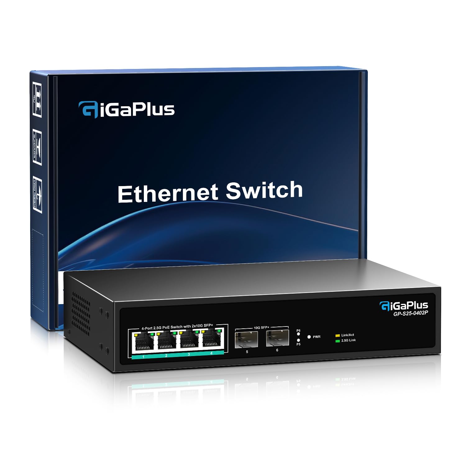 Gigaplus |5G PoE Switch 6 Ports |5Gb Unmanaged mit NAS/PC, WiFi6 Router, High Performance