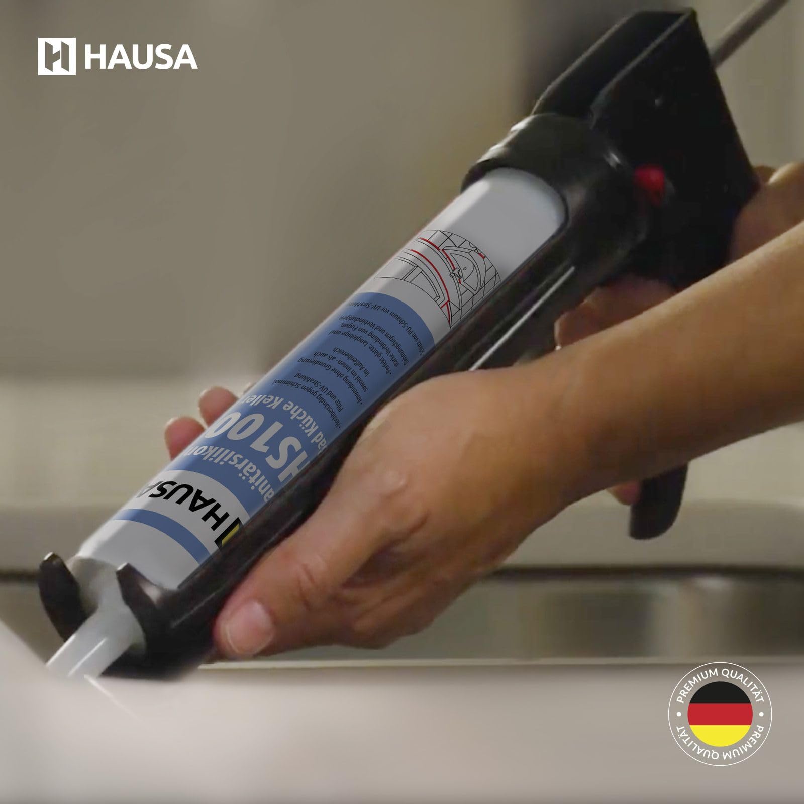 HAUSA Premium Sanitärsilikon anthrazit 18x 310ml HS100 Kartusche für Bad Dusche Küche hochelastisch wasserdicht UV- und witterungsbeständig Acetat Silikon-Dichtstoff