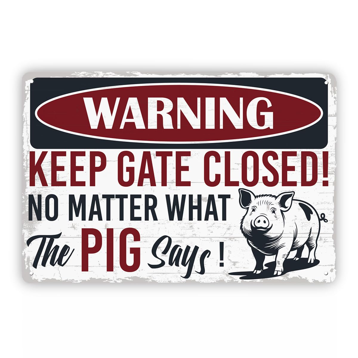 Funny Pig Warning Tin Sign, 11.8x7.9in Animal Decor