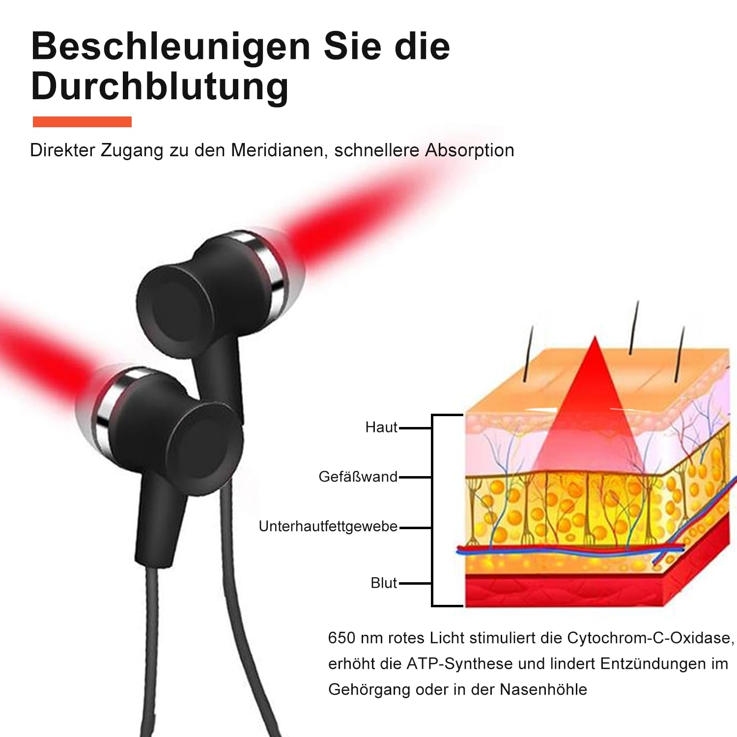 Tinnitus Infrarot Ohrstöpsel - Rotlicht Nase mit 650nm Wellenlänge Tinnitus Gerät zur Mikrozirkulationsverbesserung, Infrarot zur Linderung von Tinnitus, geeignet für Nase und Ohren, Schwarz