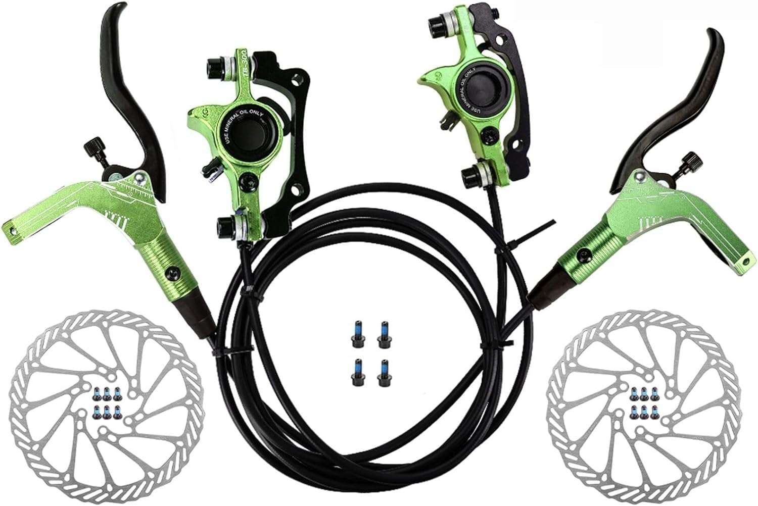 Hydraulic Disc Brake Set for Mountain Bikes - 1 Pair MTB Front & Rear Brakes with 160mm Rotors - Ergonomic devise(Green)