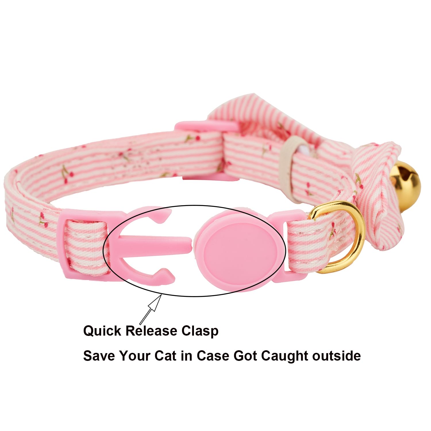 YUDOTE Soft Cotton Cat Collar with Removeable Hand-tied Bowtie,Pack of 2 Kitten Collars with Quick Release Buckle and Bell for Female Cats Dressing up Pink Cherry - Image 4