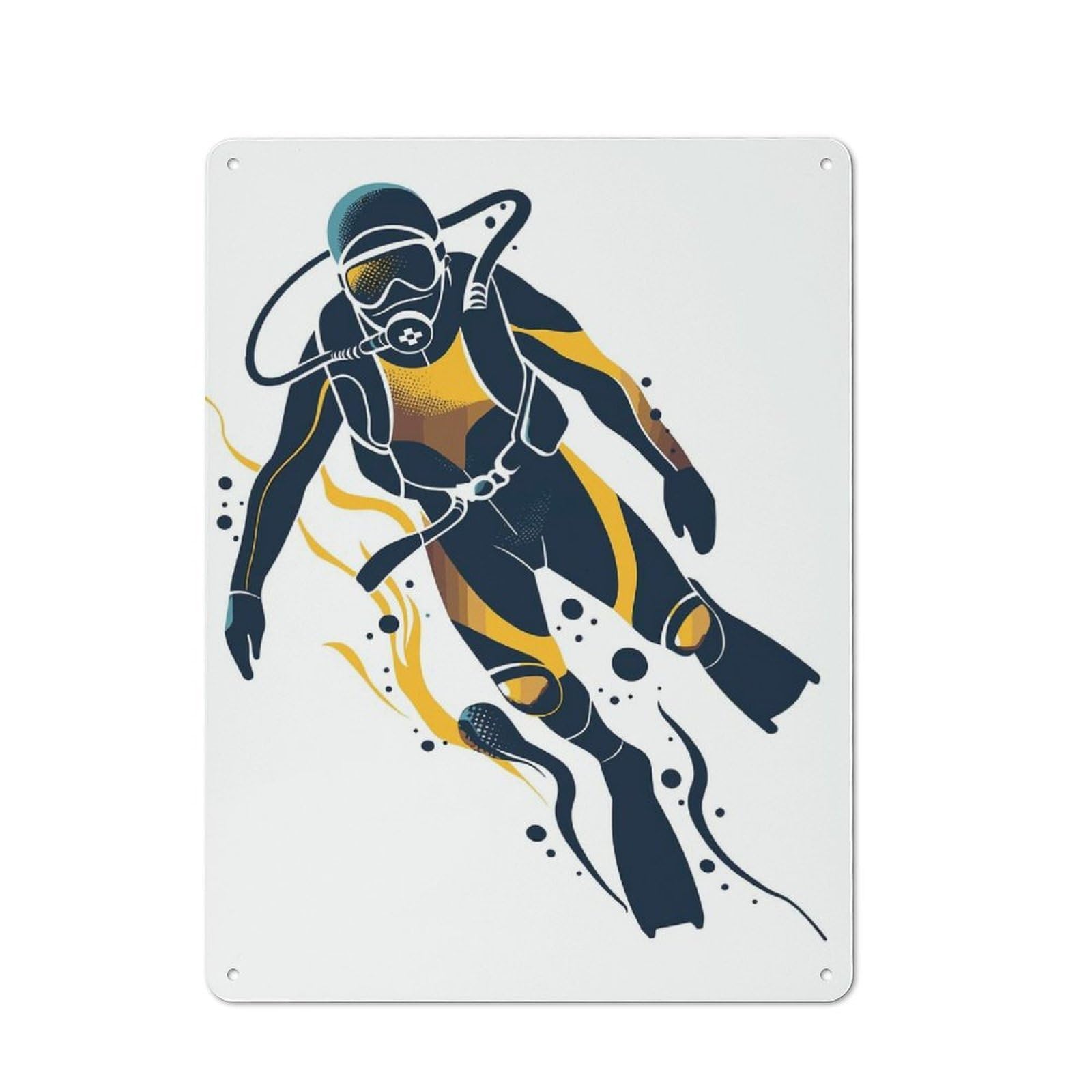 Retro Kitchen Metal Sign 40x30cm Featuring Diver Illustration, Bistro Wall Plaque for Restaurant, Kitchen, Counter Or Breakfast Nook