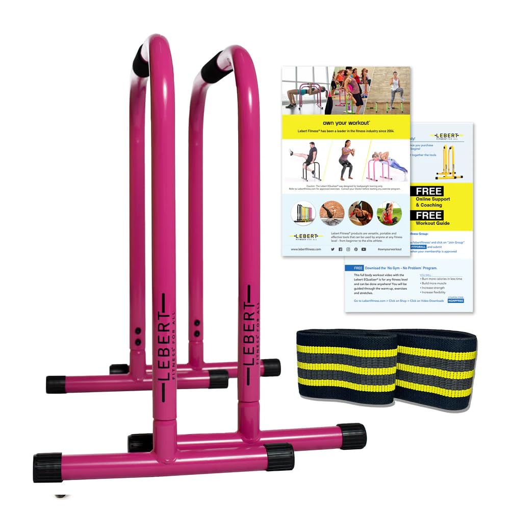 Lebert Fitness Dip Bar Stand - Original Equalizer Total Body Strengthener Pull Up Bar Home Gym Exercise Equipment Dipping Station - Hip Resistance Band, Workout Guide and Online Group