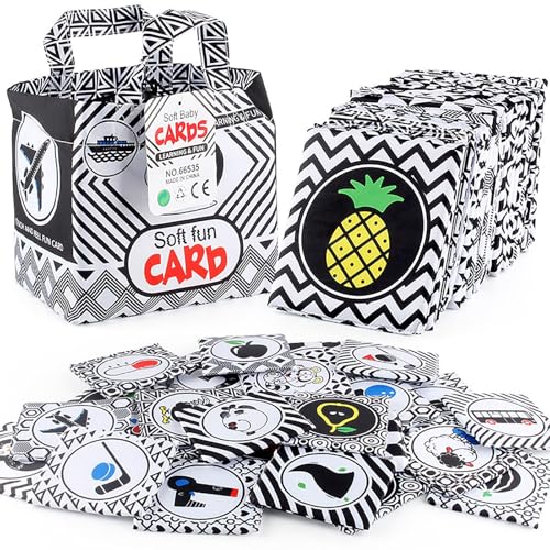 Tarjetas de frutas suaves con bolsa de almacenamiento de tela, tarjetas flash suaves en blanco y negro para bebés y niños pequeños, educación temprana para 0 a 6 meses, no solo se incluyen patrones en