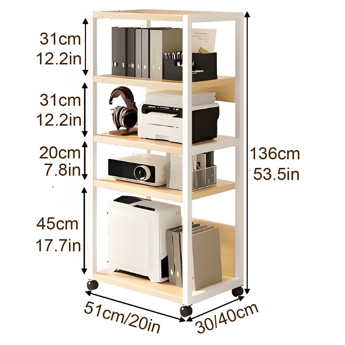 Support audio à roulettes à 5 niveaux avec roulettes pour la maison et le bureau, armoire stéréo pour salle d'enregistrement, noir, 51 x 40 x 136 cm, idéal pour ranger du matériel audio-vidéo